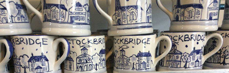 hand painted mugs for Stockbridge in Hampshire