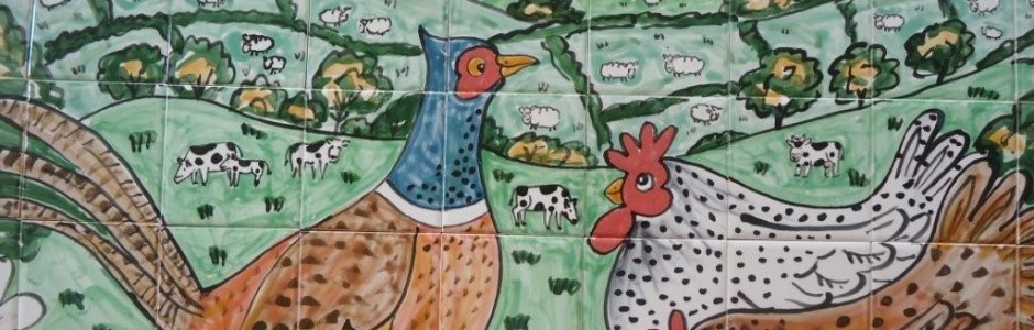 Aga Cooker pheasant and chicken tile mural
