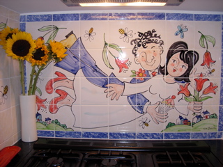 Happy couple hand painted Kitchen Tiles