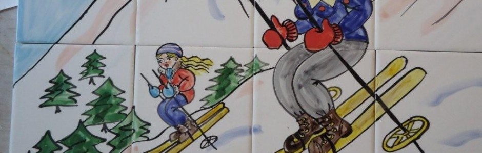 Kitchen Tiles hand painted skiing scene tile mural