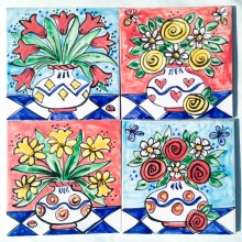 Hand Painted Summer Flowers Single Tiles