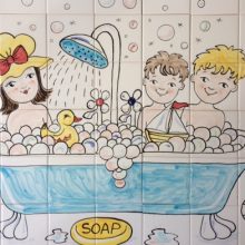 Bath-time tile mural