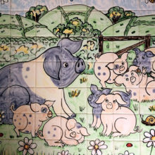 Farmyard pig hand painted tile mural