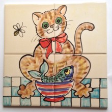 Cat and Fisah tile mural