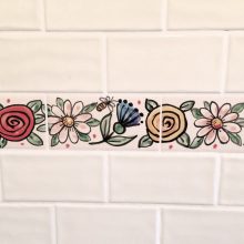 Hand painted bathroom flower tiles