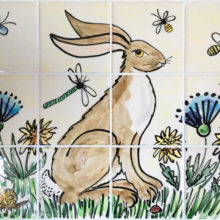 Hand painted hare tile mural