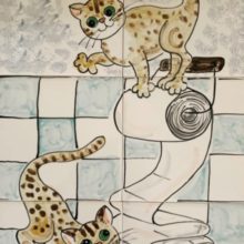 kittens playing toilet mural