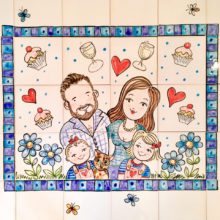 Loving family hand painted kitchen tile mural