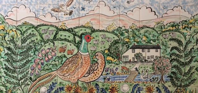 Hand painted pheasant kitchen tile mural