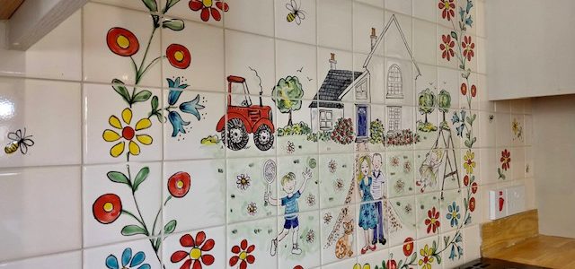Kitchen splashback red tractor tile mural