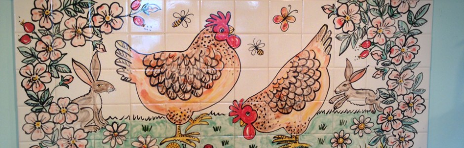 Hen and Hare tile mural