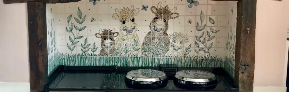 Kitchen tile mural behind Aga range cooker