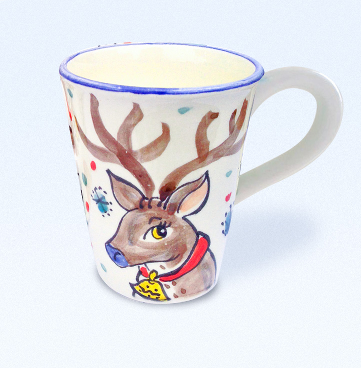 Kate Glanville Christmas Mug witrh hand painted reindeer design