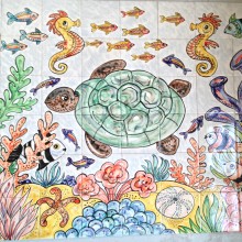 Hand Painted Turtle Tile Mural