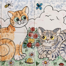Hand painted cats tile mural