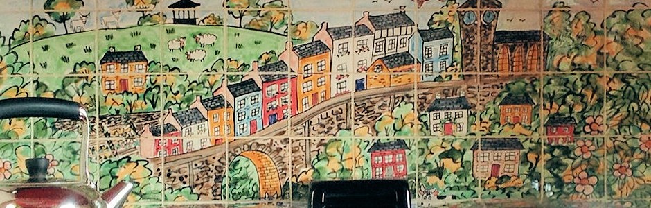 Hand Painted Kitchen Aga splashback Tile Murals of Llandeilo, wales