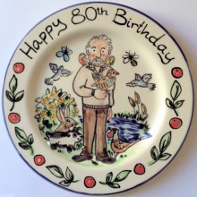 Happy 80th Birthday hand painted plate