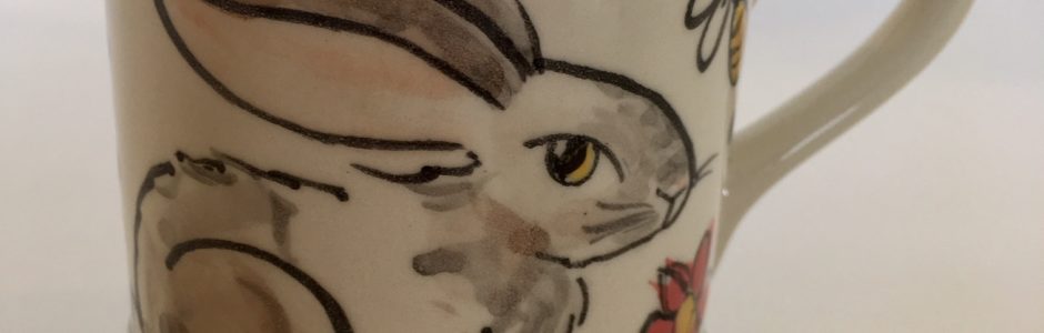 White hare hand painted Mug