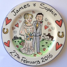 James and Sophie hand painted wedding celebration plate