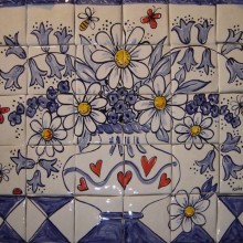 Hand Painted Kitchen Blue Flowers Tile Mural