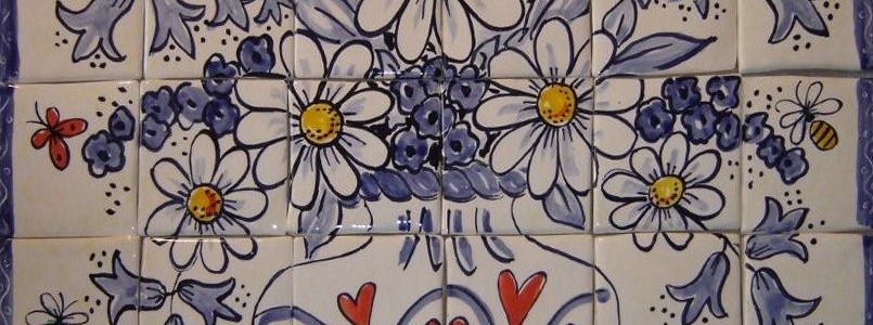 Hand Painted Kitchen Blue Flowers Tile Mural