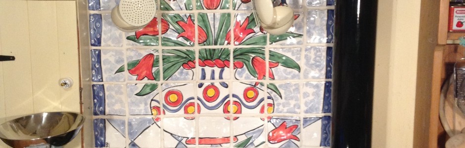 Hand Painted Flowers Aga Tile Panels