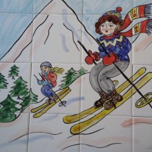 Kitchen Tiles hand painted skiing scene tile mural
