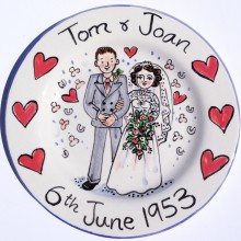 Hand painted personalised wedding plate 1953 T&J