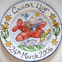 Hand painted personalised new baby boy birth plate