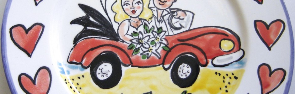 Hand painted personalised Car wedding plate 2007 A&G