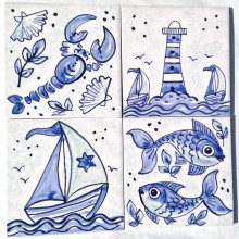 Hand Painted Blue & White Single Seaside Tiles
