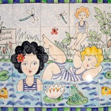 Hand Painted Pond Ladies Bathroom Tile Mural