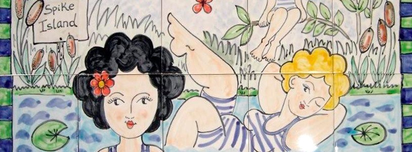 Hand Painted Pond Ladies Bathroom Tile Mural