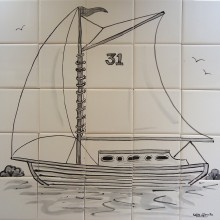Sailing Boat Bathroom tiles -handpainted glaze