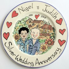 Silver Wedding Anniversary hand painted celebration plate