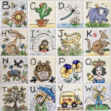 Alphabet ceramic hand painted tiles