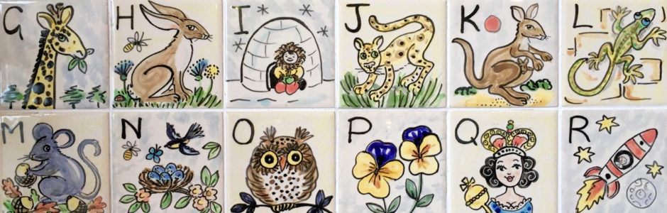 Alphabet ceramic hand painted tiles