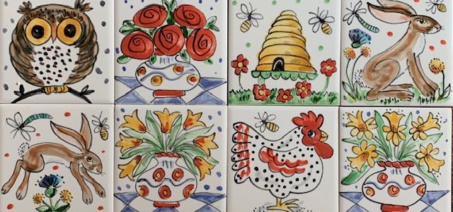 single tles, owl, hare, beehive and flowers