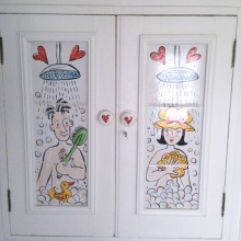 Hand Painted Mr & Mrs Bathroom Door Tiles