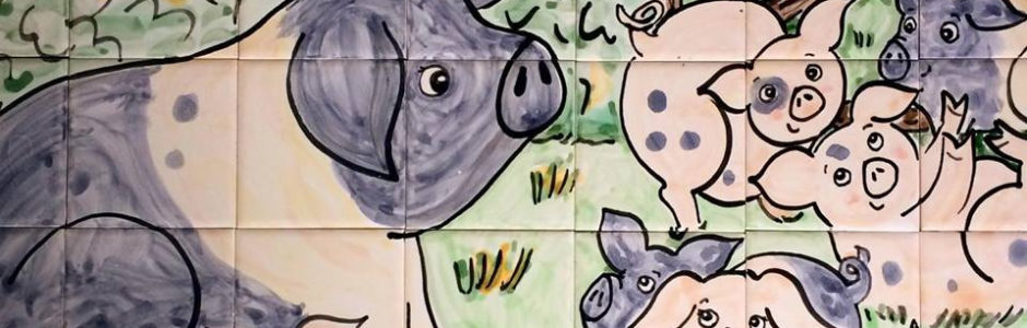 Farmyard pig hand painted tile mural