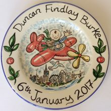 Celebrate the birth hand painted plate red plane