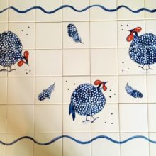 blue hen hand painted kitchen mural