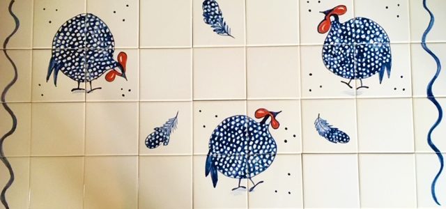 blue hen hand painted kitchen mural
