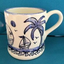 Hand painted blue holiday mug