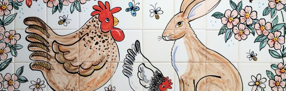 chicken and hare kitchen tile mural