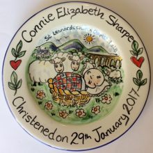 Christening hand painted plate sheep
