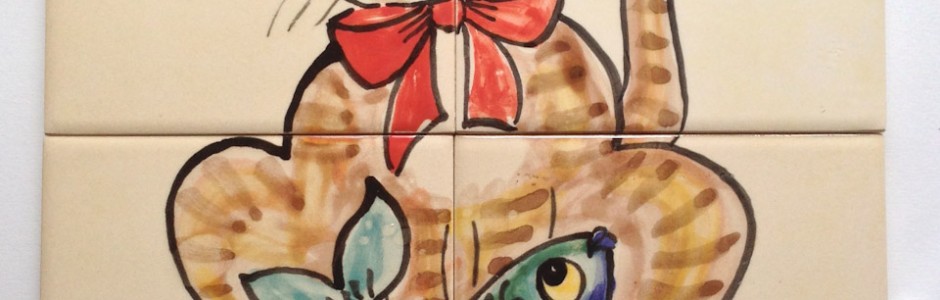 Cat and Fisah tile mural