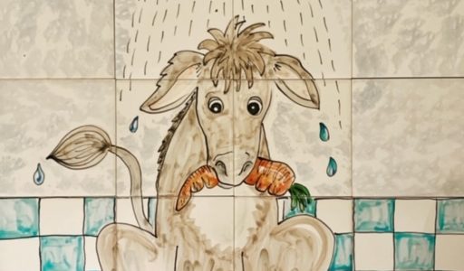 donkey shower tile mural