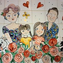 family tile mural for the kitchen
