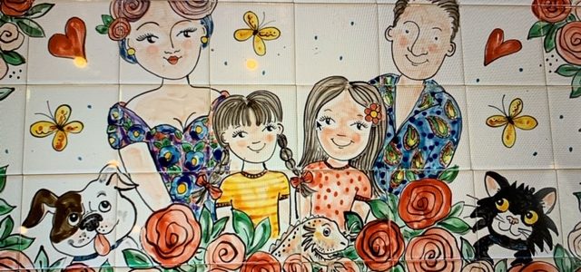 family tile mural for the kitchen